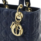 Dior Cannage 2-Way Shoulder Bag Leather Navy Gold — view 9