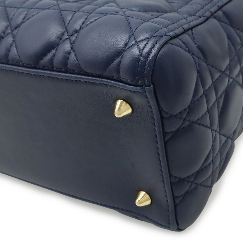 Dior Cannage 2-Way Shoulder Bag Leather Navy Gold — view 3
