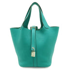 Hermes Picotin Lock 18 PM Tote Taurillon Clemence Leather Blue Paon Taquoiseblue