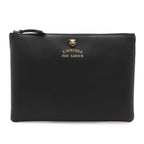 Gucci Animalier Tiger Head Clutch Pouch Leather Black Gold