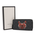 Gucci GG Supreme Zip Around Wallet Wolf Zip Dark Gray Black — view 8