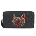 Gucci GG Supreme Zip Around Wallet Wolf Zip Dark Gray Black