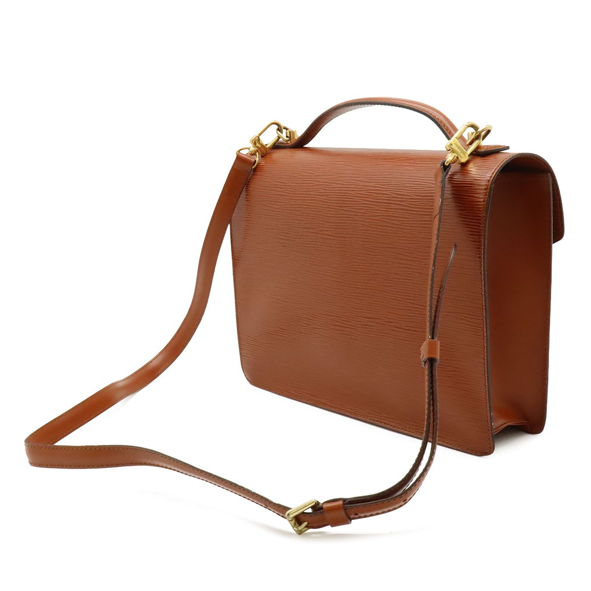 Louis Vuitton Epi Monceau Handbag Second Bag Kenya Brown Gold Key Missing — view 2