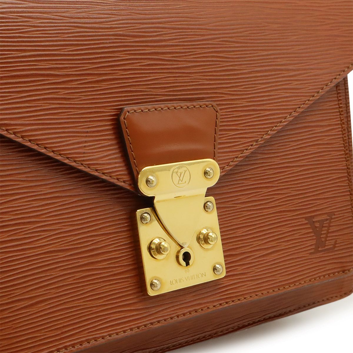 Louis Vuitton Epi Monceau Handbag Second Bag Kenya Brown Gold Key Missing — view 9