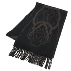 Hermes Cashmere Scarf Tet a Tet Equestre Shawl Fringe Black Dark Brown