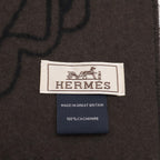 Hermes Cashmere Scarf Tet a Tet Equestre Shawl Fringe Black Dark Brown — view 6