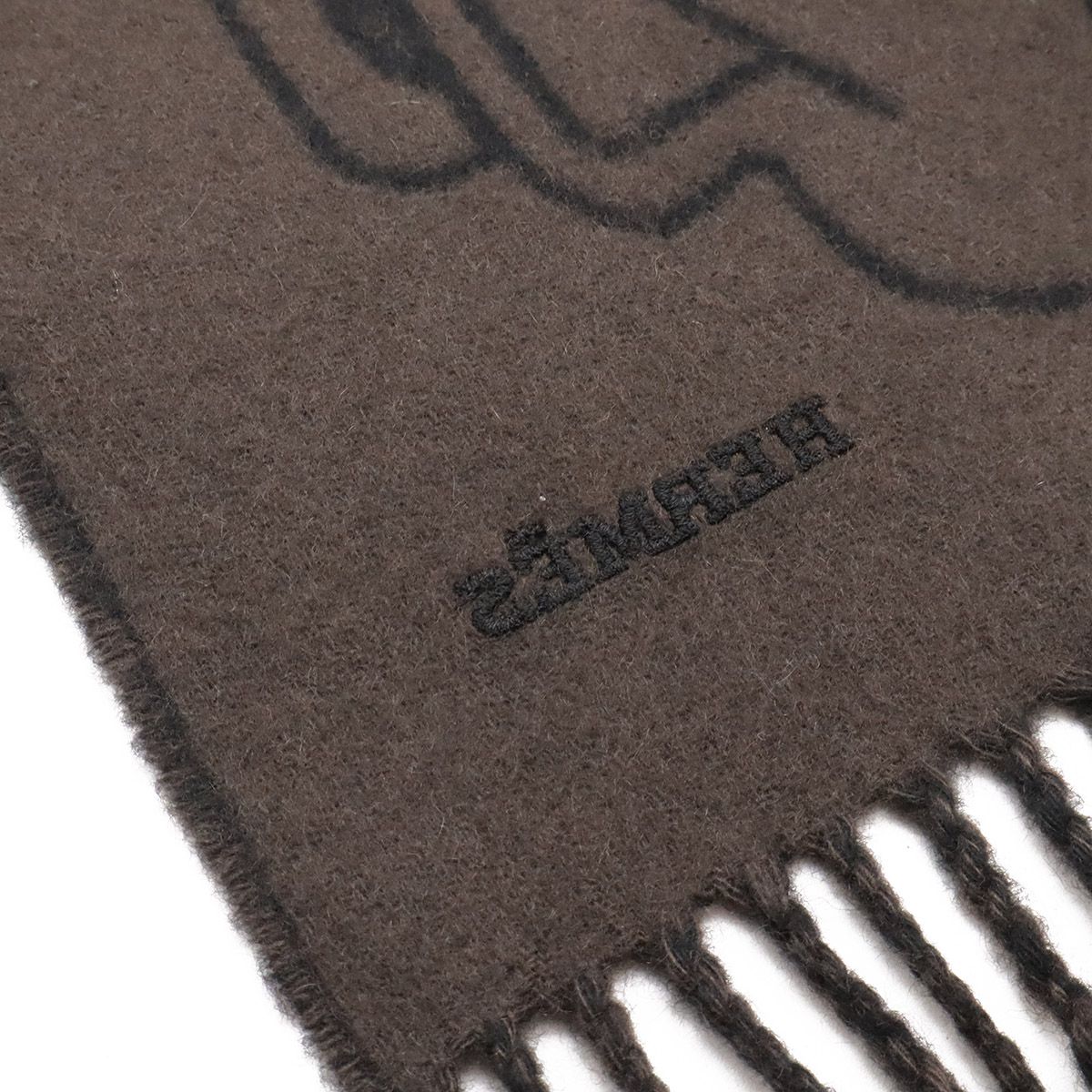 Hermes Cashmere Scarf Tet a Tet Equestre Shawl Fringe Black Dark Brown — view 5