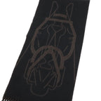 Hermes Cashmere Scarf Tet a Tet Equestre Shawl Fringe Black Dark Brown — view 3