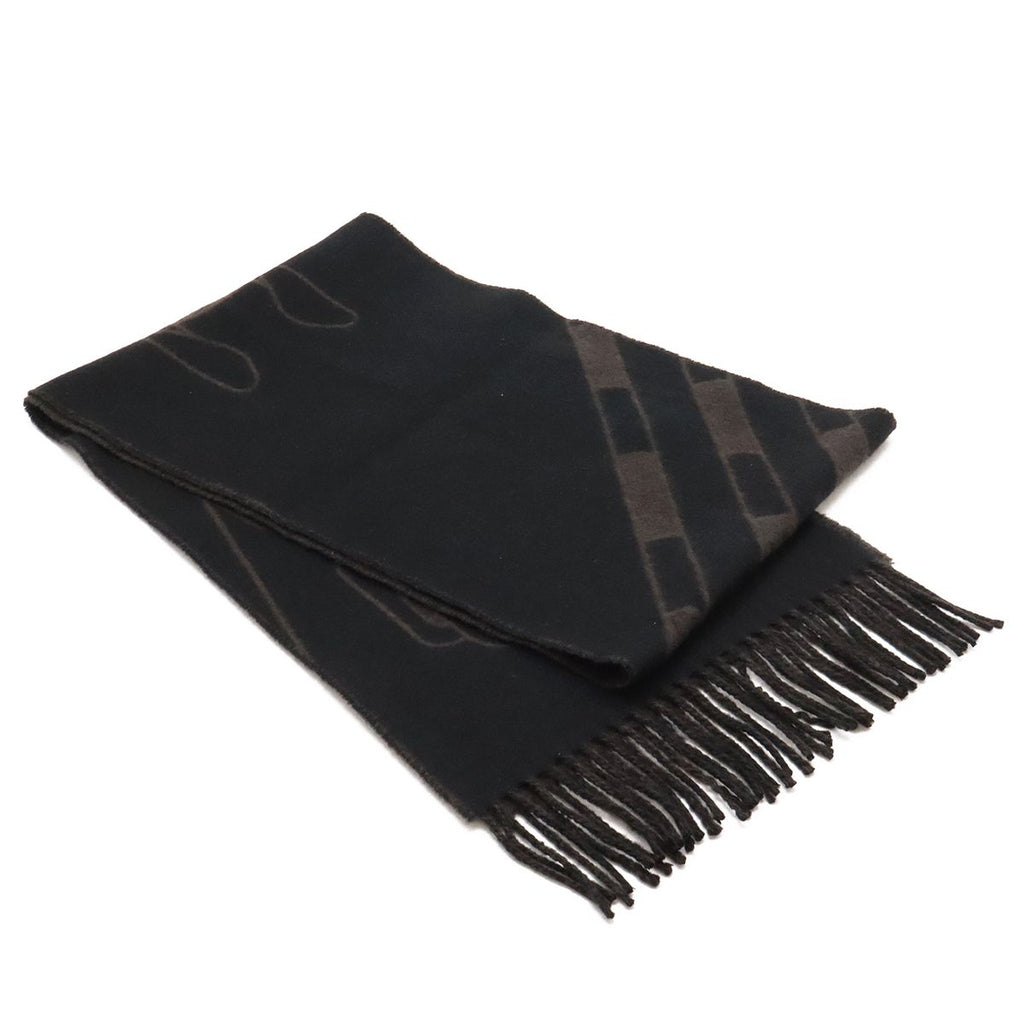 Hermes Cashmere Scarf Tet a Tet Equestre Shawl Fringe Black Dark Brown — view 2
