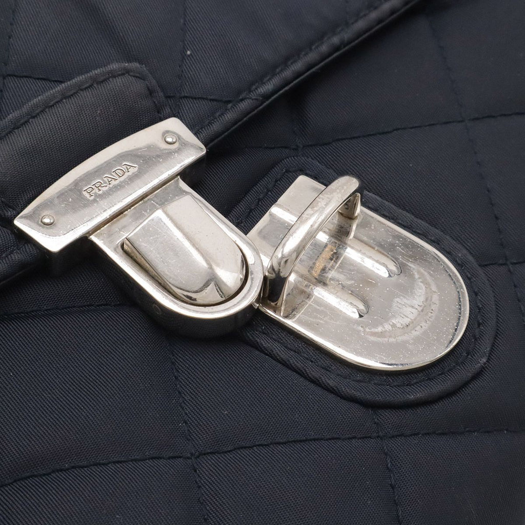 Prada Chain Shoulder Bag 2-Way Clutch Quilted Nylon Leather Navy Silver — view 5