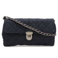 Prada Chain Shoulder Bag 2-Way Clutch Quilted Nylon Leather Navy Silver