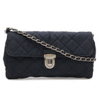 Prada Chain Shoulder Bag 2-Way Clutch Quilted Nylon Leather Navy Silver