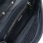 Prada Chain Shoulder Bag 2-Way Clutch Quilted Nylon Leather Navy Silver — view 6