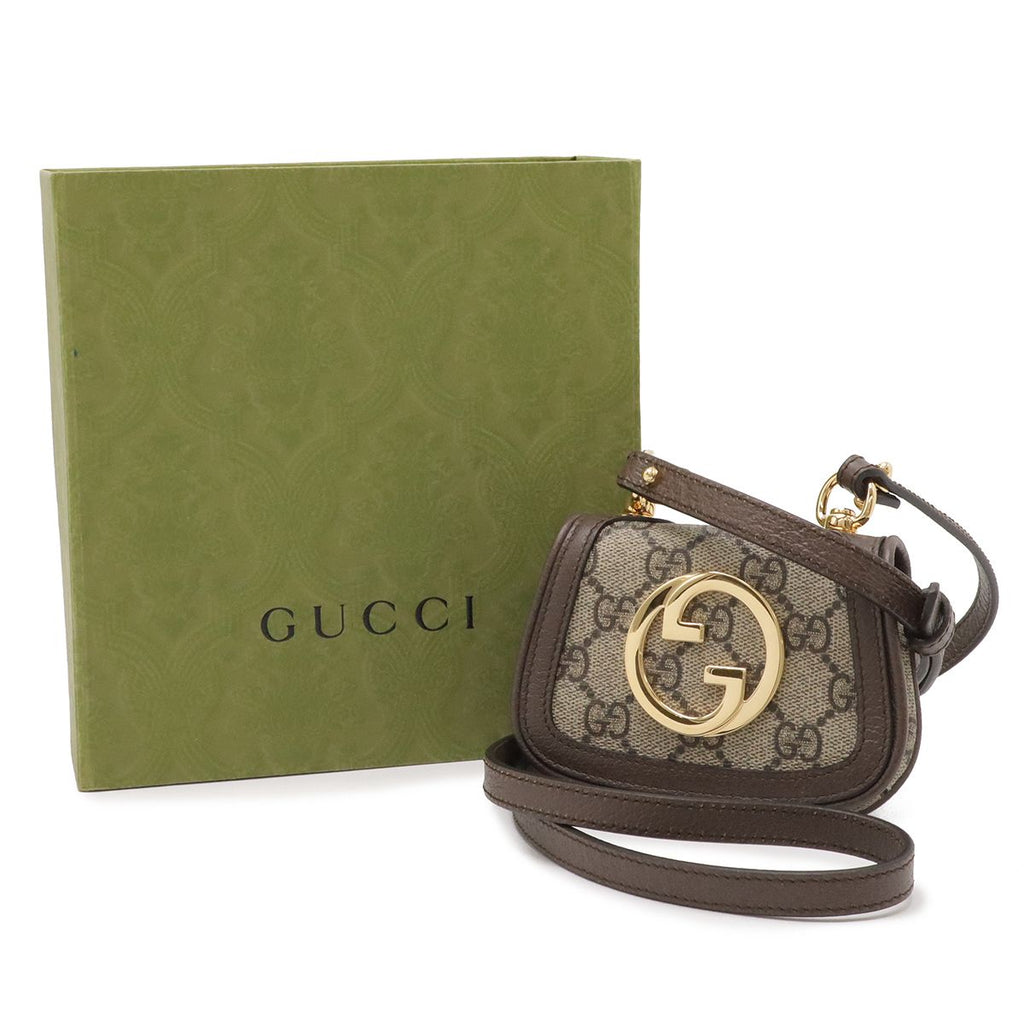 Gucci Blanc Di Interlocking GG Supreme Shoulder Pouch Bag Beige Brown Gold — view 8