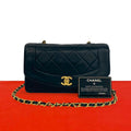 Chanel Card Quilted Diana Flap Coco Lambskin Chain Shoulder Bag Black