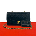 Chanel Card Quilted Diana Flap Coco Lambskin Chain Shoulder Bag Black
