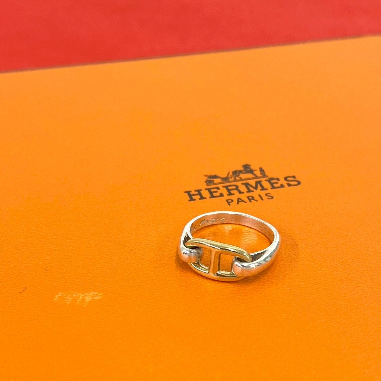 Hermes Chaine D'ancre Ring 925 Sterling Silver Gold