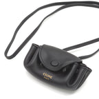 Celine Flap Neck Strap Coin Case Bag Charm Lambskin Calfskin Black Color Gold