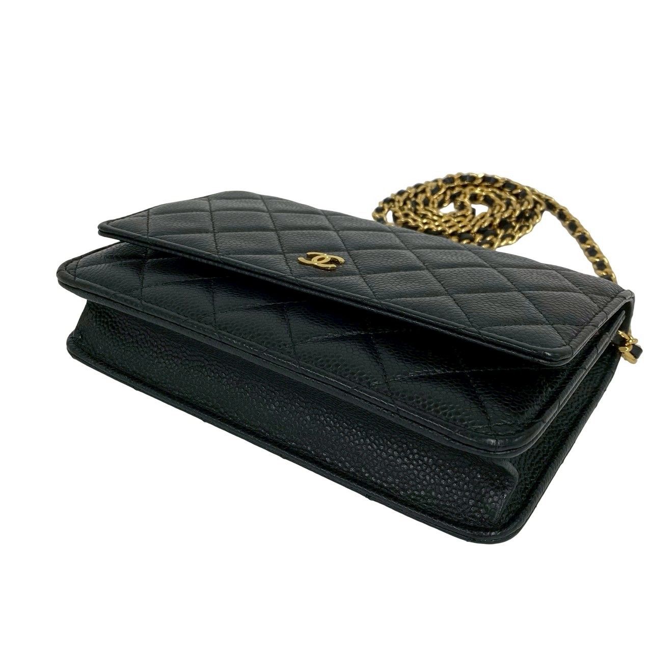 Chanel Card Quilted Coco Caviar Leather Chain Mini Shoulder Bag Wallet Black — view 8