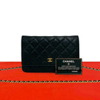 Chanel Card Quilted Coco Caviar Leather Chain Mini Shoulder Bag Wallet Black