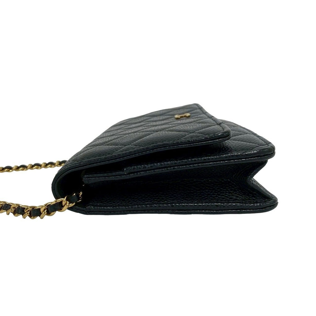 Chanel Card Quilted Coco Caviar Leather Chain Mini Shoulder Bag Wallet Black — view 5