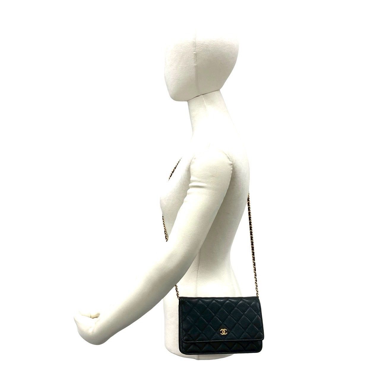 Chanel Card Quilted Coco Caviar Leather Chain Mini Shoulder Bag Wallet Black — view 2