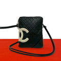 Chanel Cambon Line CC Logo Leather Mini Shoulder Bag Pochette Black