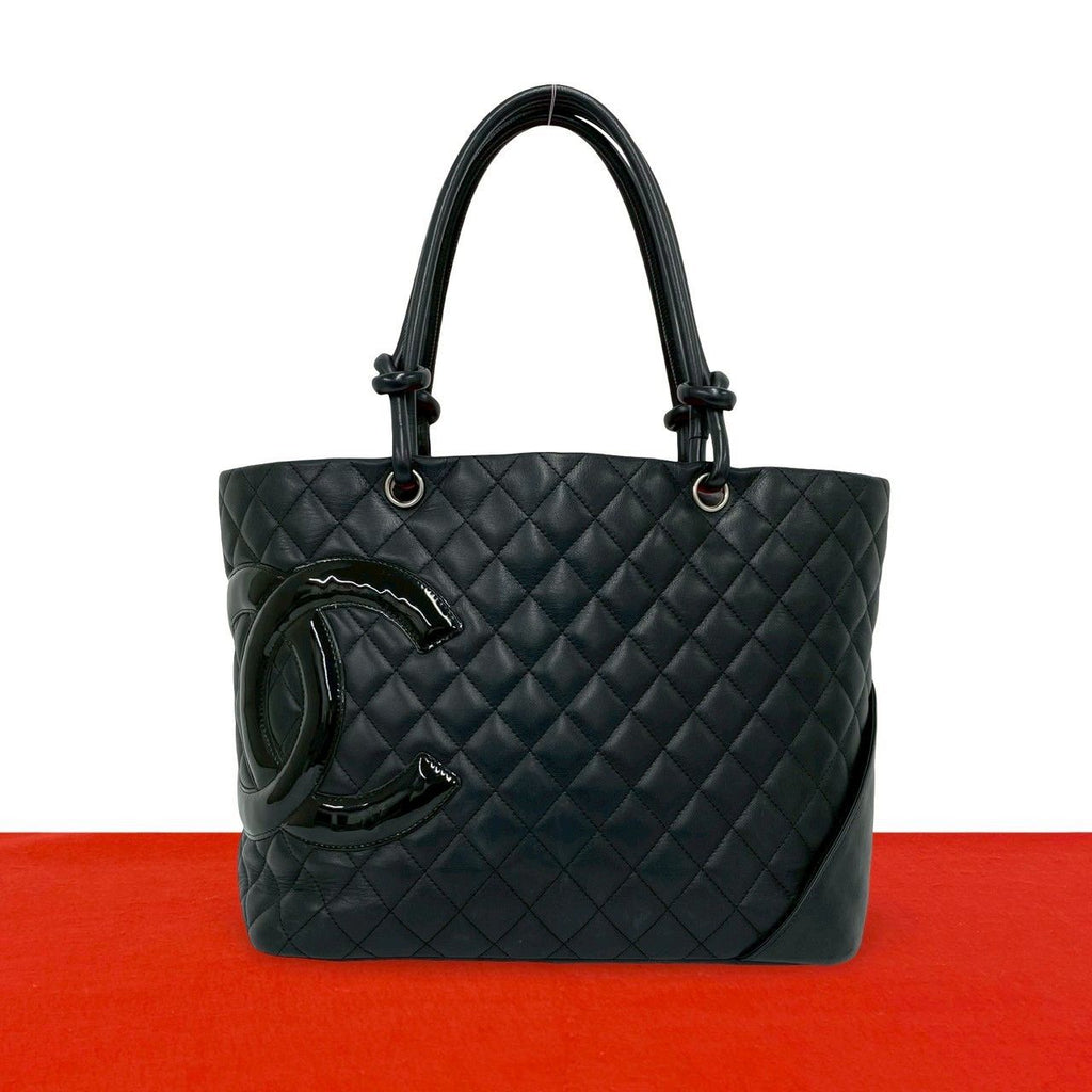 Chanel With Card Cambon Line CC Logo Leather Tote Black