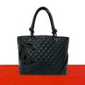 Chanel With Card Cambon Line CC Logo Leather Tote Black