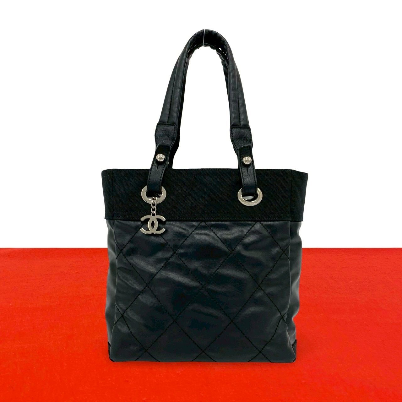 Chanel Paris Biarritz PM Leather Tote Black