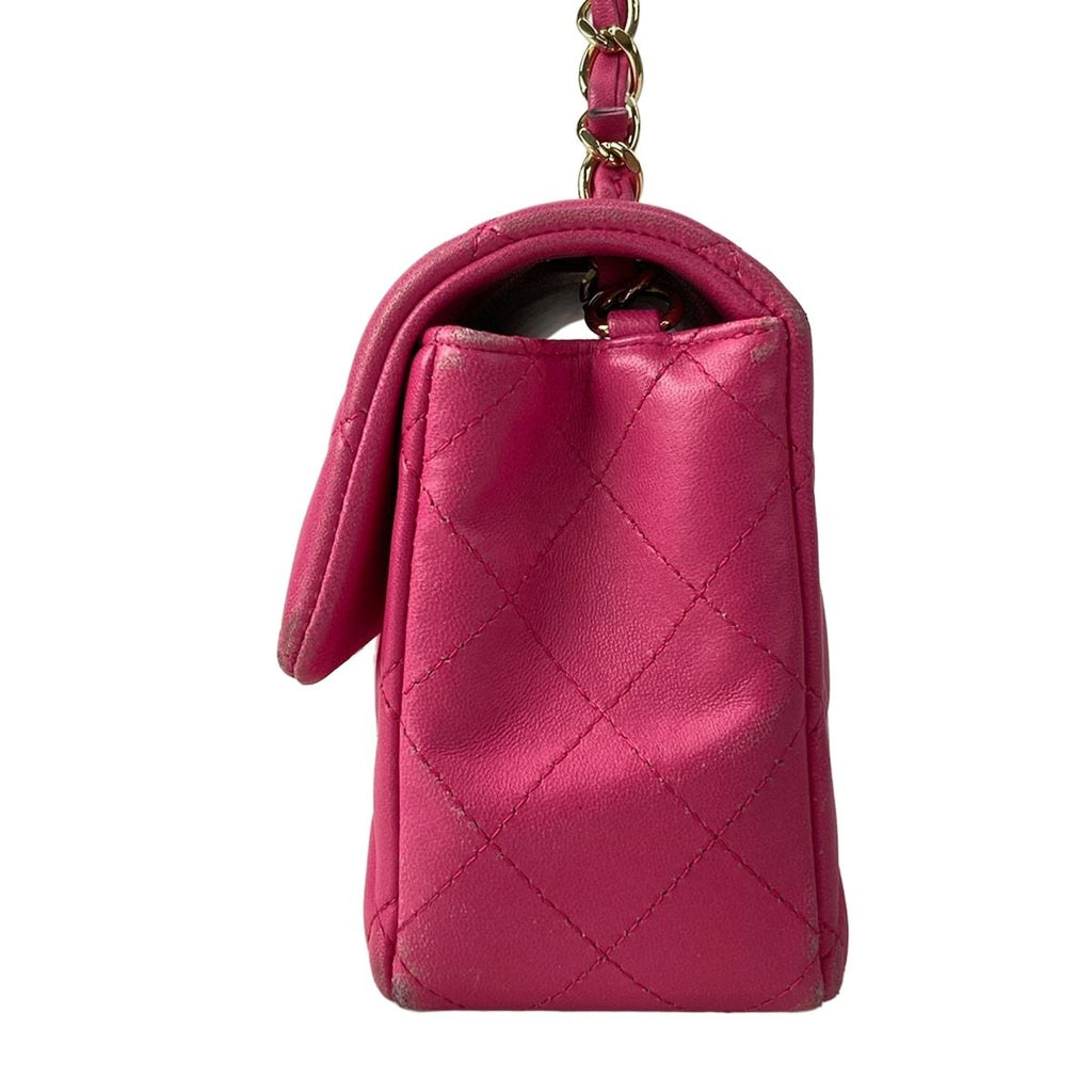 Chanel Shoulder Bag Mini Quilted Pink Chain Gold Lambskin — view 4
