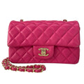Chanel Shoulder Bag Mini Quilted Pink Chain Gold Lambskin