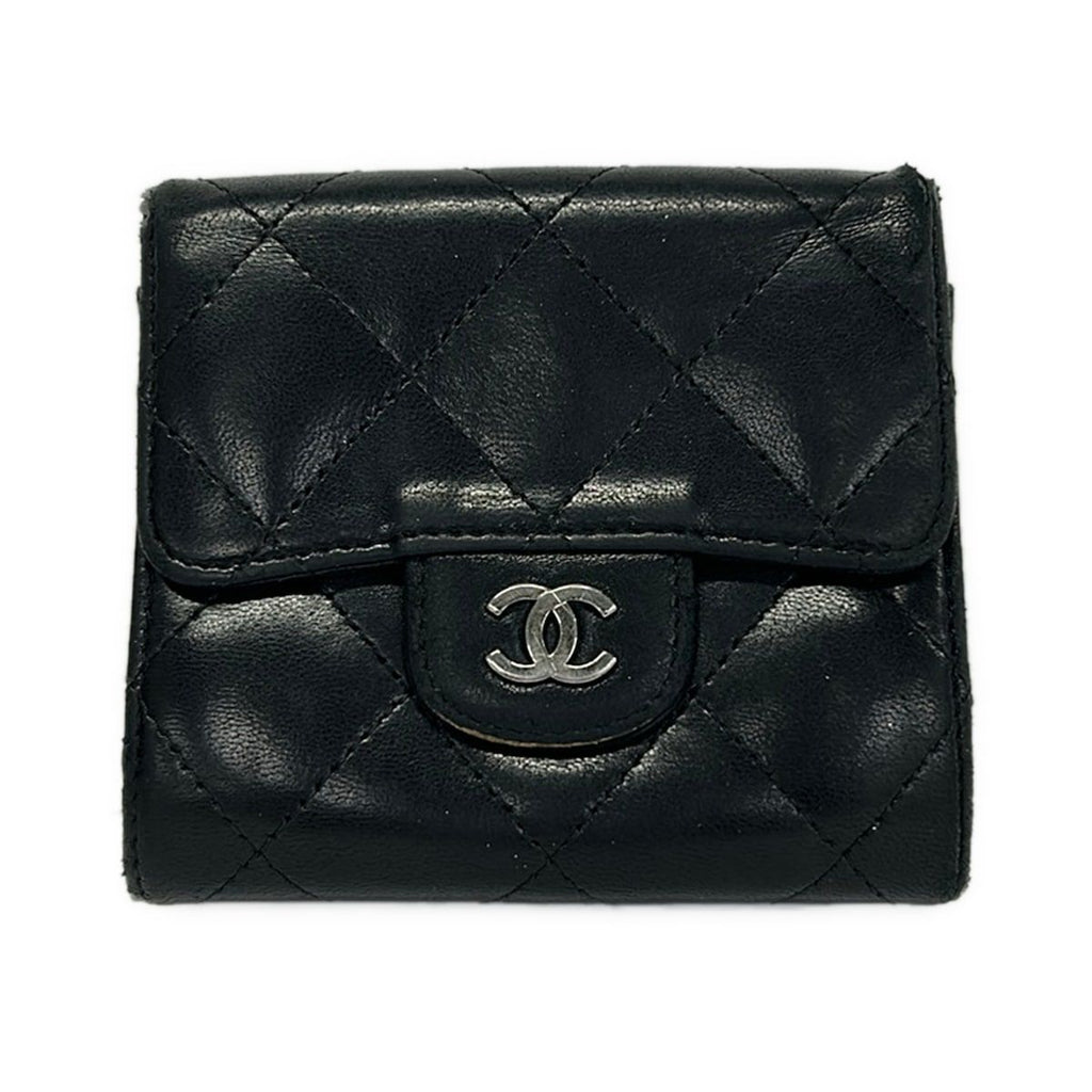 Chanel Hook Wallet Quilted Black Silver Lambskin — view 2