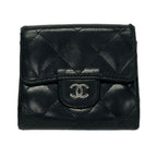 Chanel Hook Wallet Quilted Black Silver Lambskin — view 2