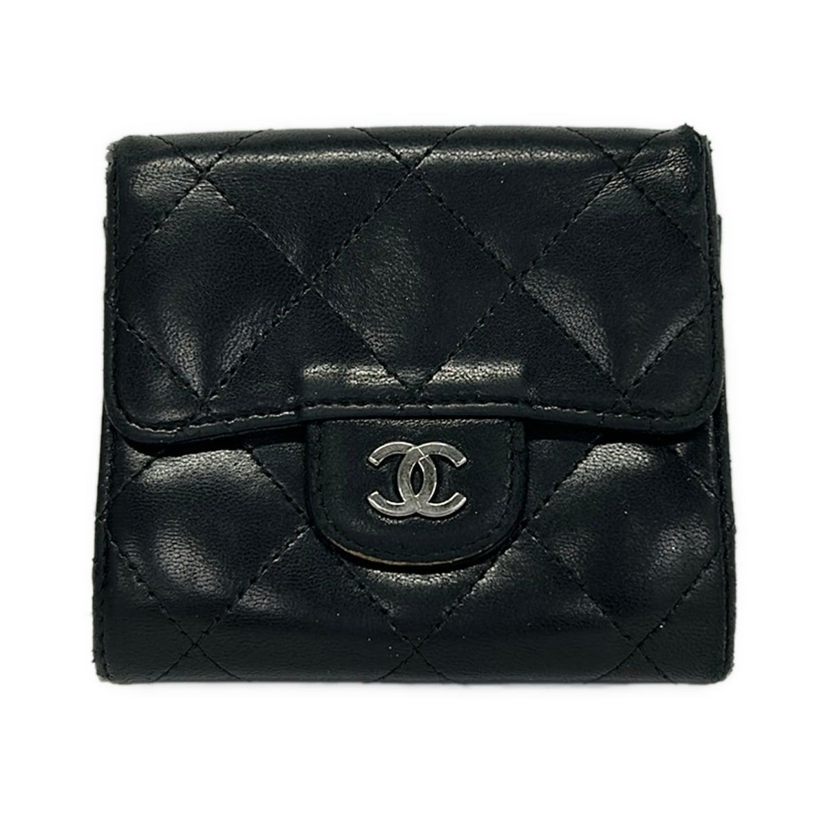 Chanel Hook Wallet Quilted Black Silver Lambskin — view 2