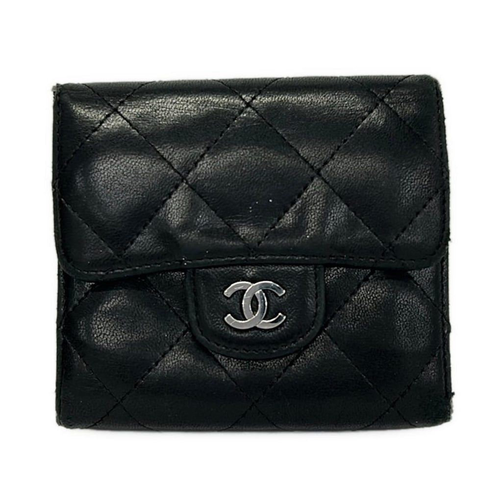 Chanel Hook Wallet Quilted Black Silver Lambskin