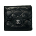 Chanel Hook Wallet Quilted Black Silver Lambskin