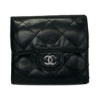 Chanel Hook Wallet Quilted Black Silver Lambskin