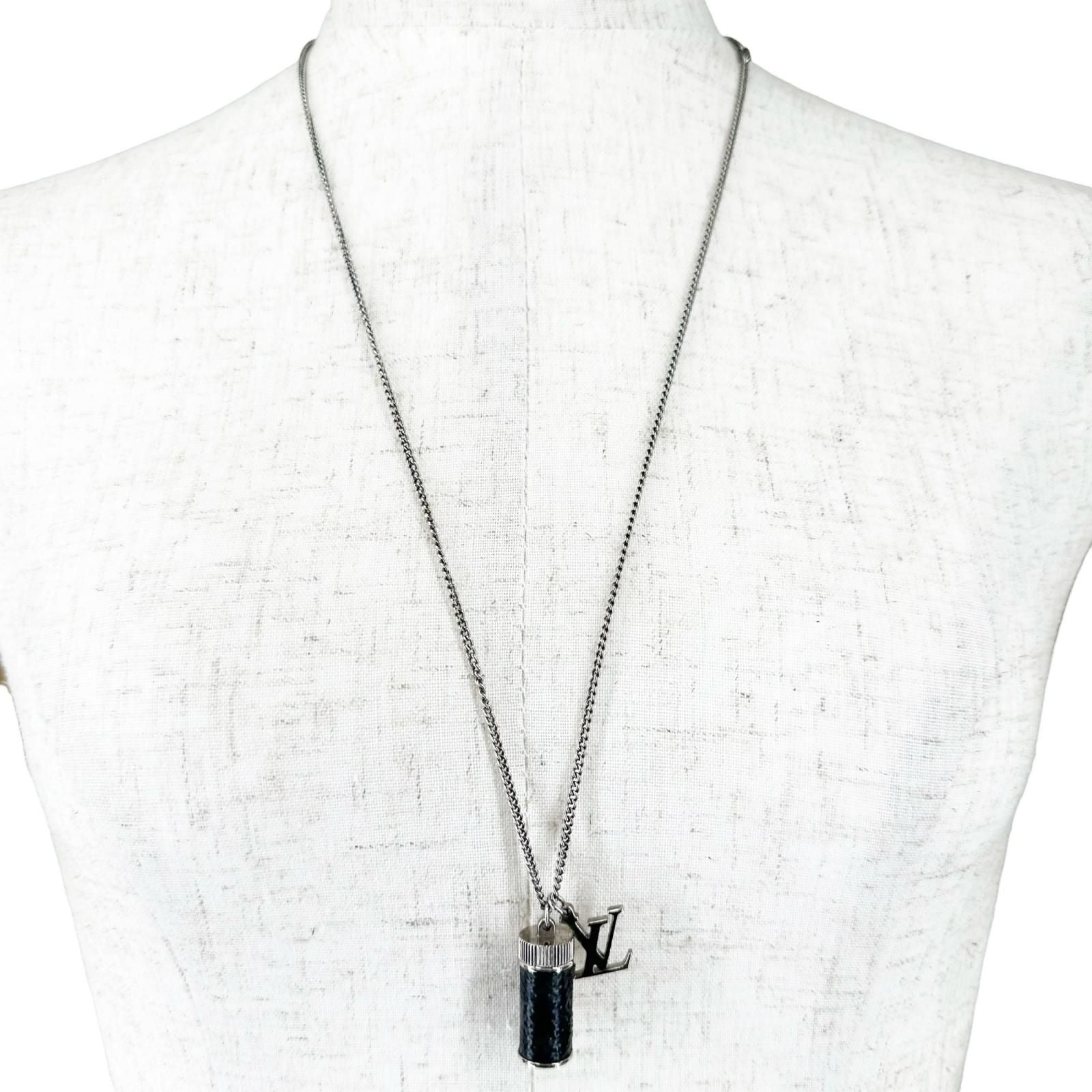 Louis Vuitton Collier Charm Monogram Eclipse Metal Silver Black Necklace — view 3