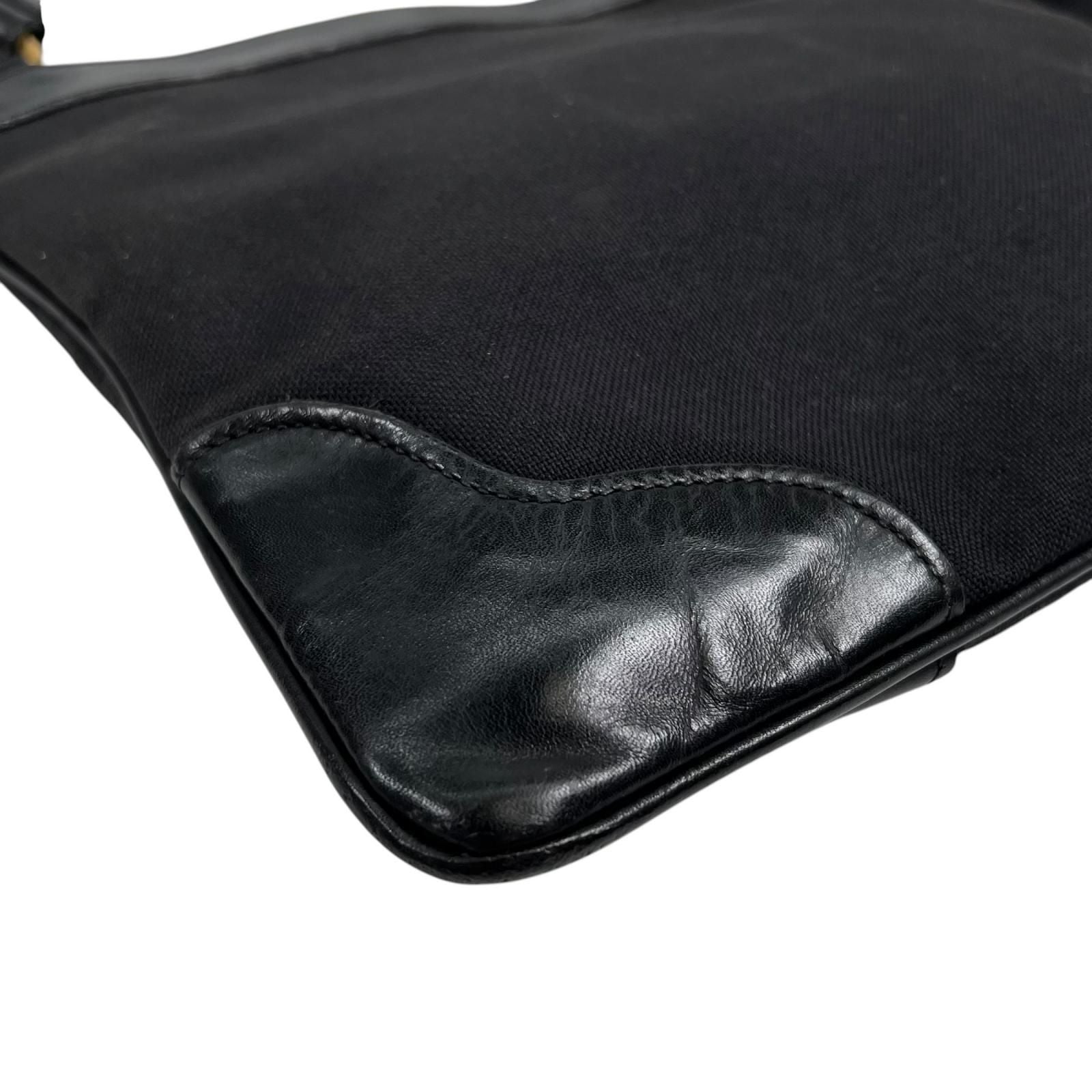 Prada Logo Jacquard Leather Canvas Black Shoulder Bag Gold — view 9