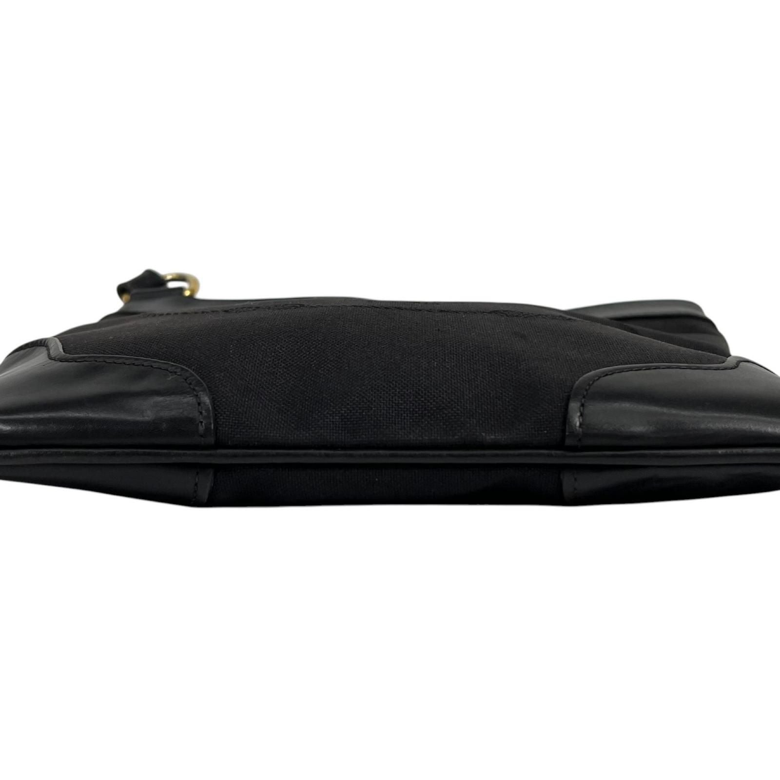 Prada Logo Jacquard Leather Canvas Black Shoulder Bag Gold — view 3