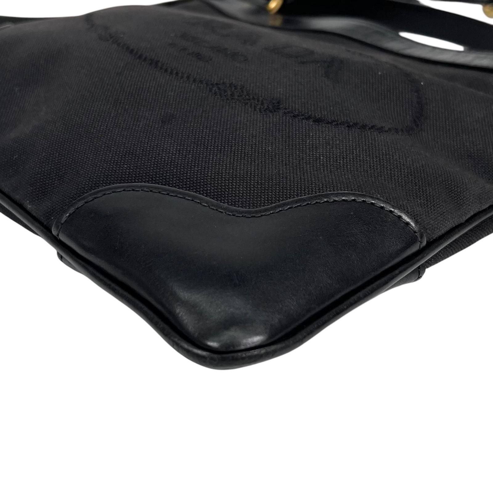 Prada Logo Jacquard Leather Canvas Black Shoulder Bag Gold — view 6