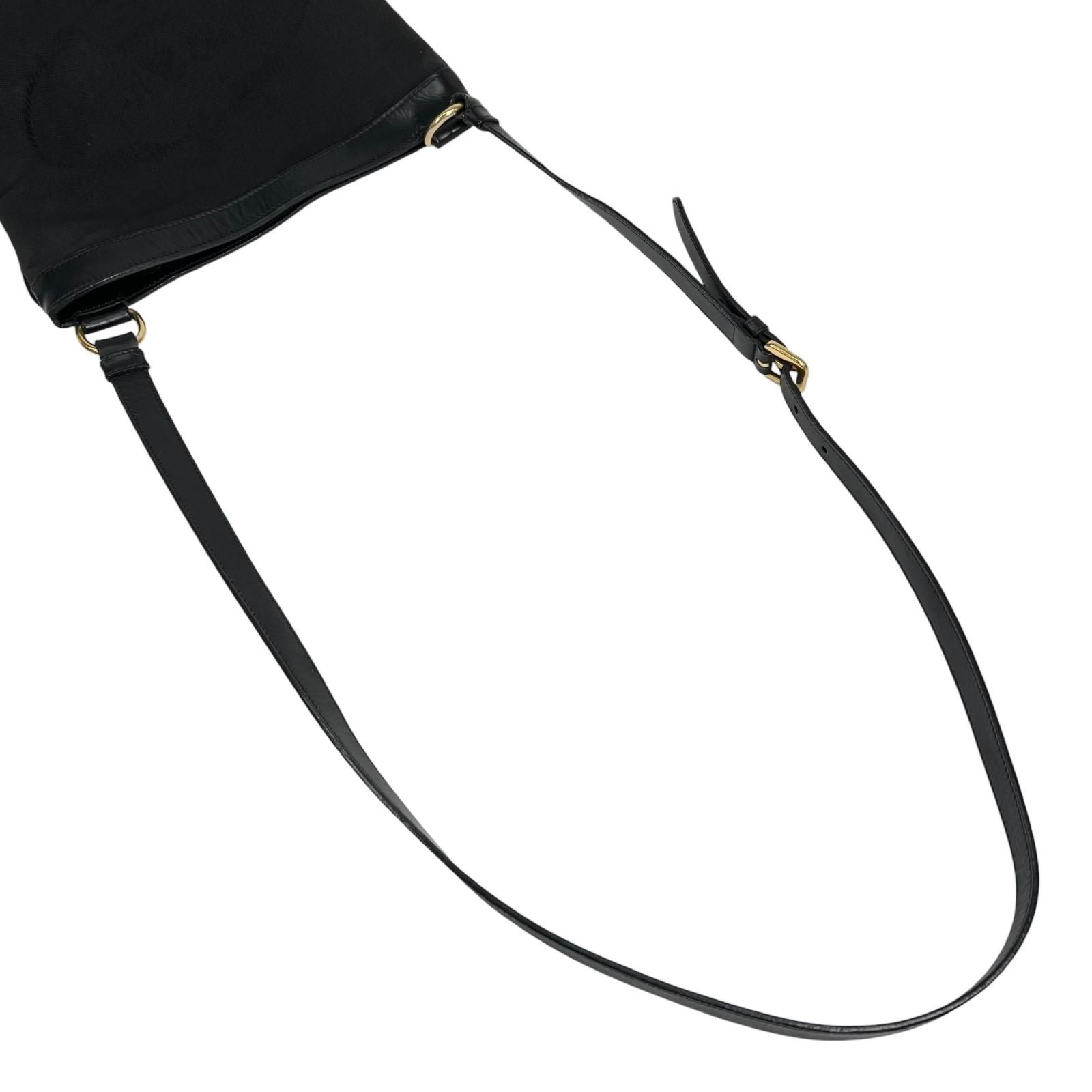 Prada Logo Jacquard Leather Canvas Black Shoulder Bag Gold — view 5