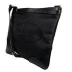 Prada Logo Jacquard Leather Canvas Black Shoulder Bag Gold — view 4