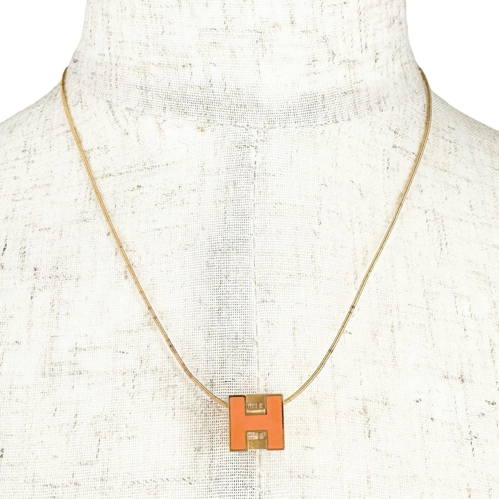 Hermes Cube Metal Orange Gold Necklace — view 3