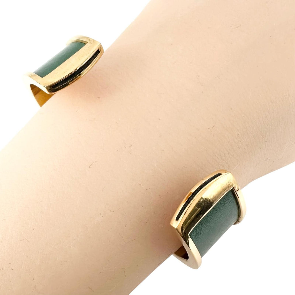 Hermes Kelly Leather Metal Green Gold Bangle Bracelet — view 5