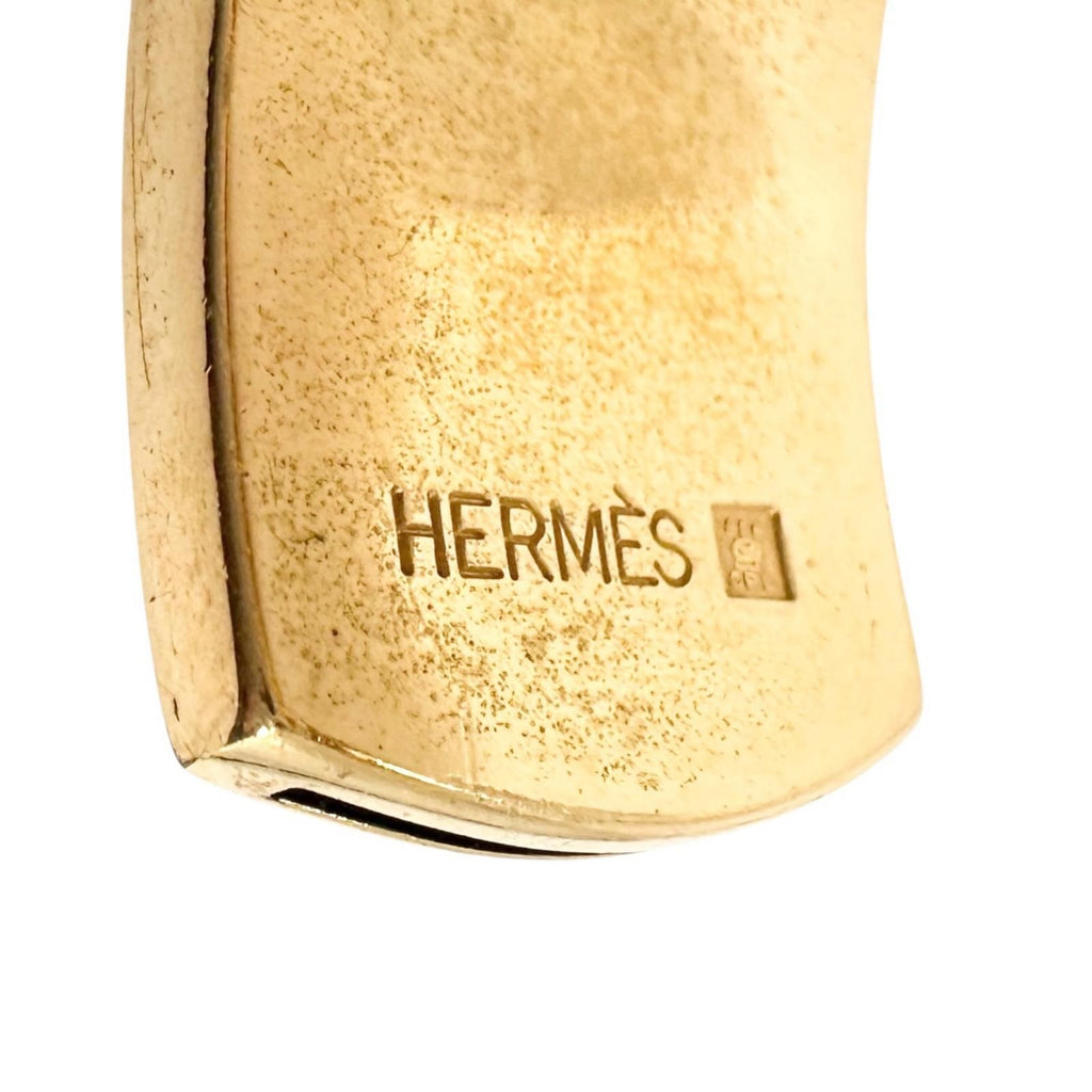 Hermes Kelly Leather Metal Green Gold Bangle Bracelet — view 7