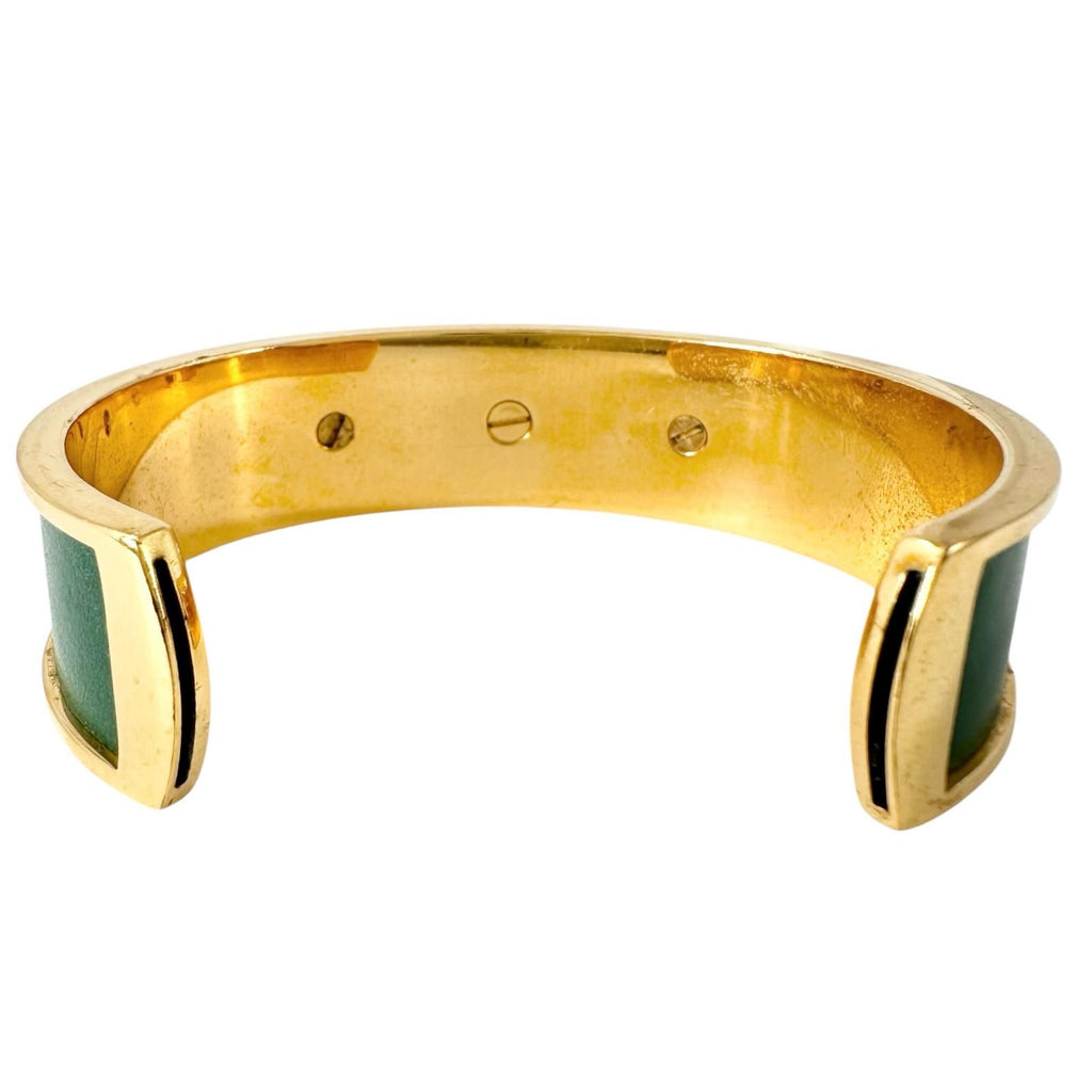 Hermes Kelly Leather Metal Green Gold Bangle Bracelet — view 3