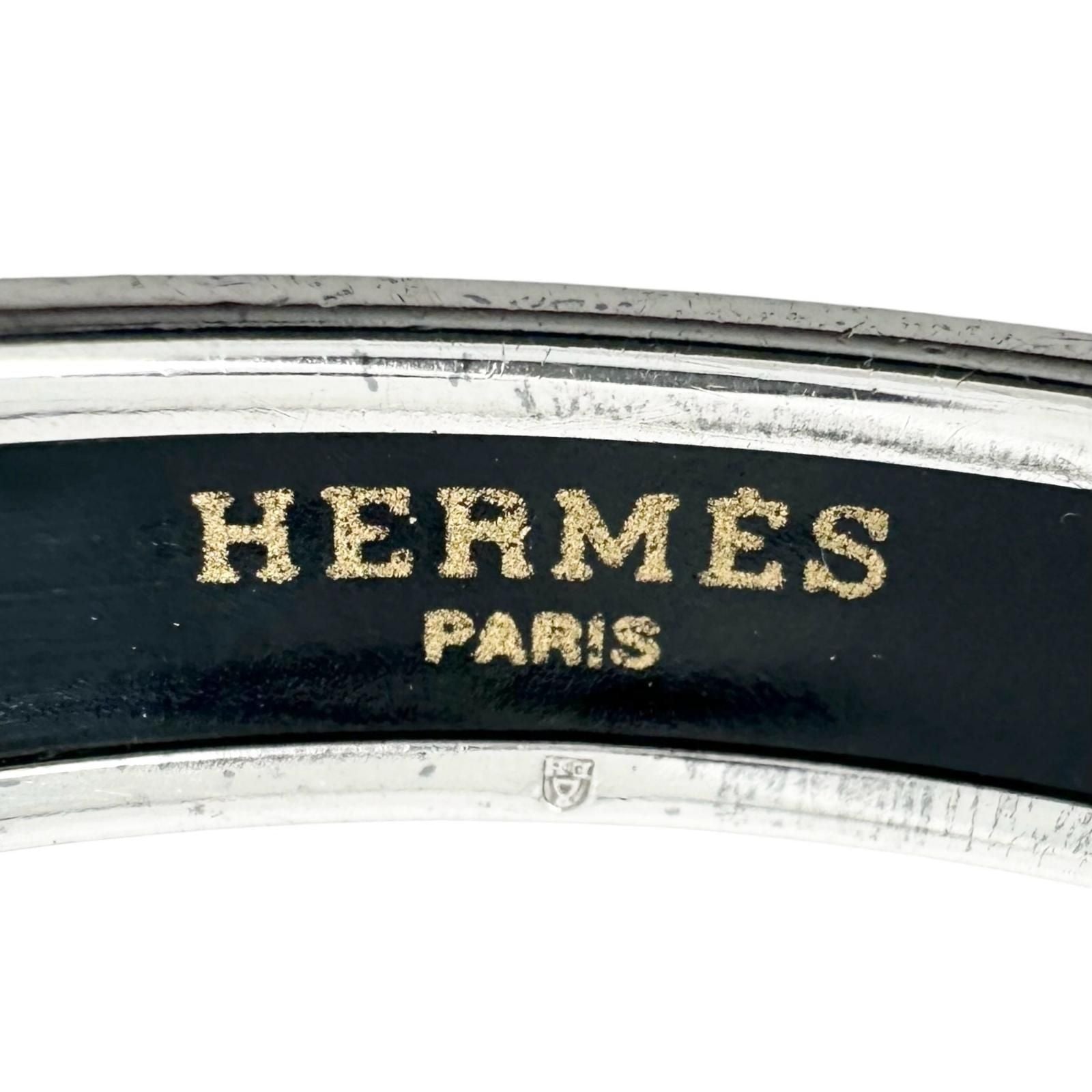 Hermes Enamel Metal Silver Blue Bangle Bracelet — view 7