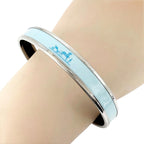Hermes Enamel Metal Silver Blue Bangle Bracelet — view 5